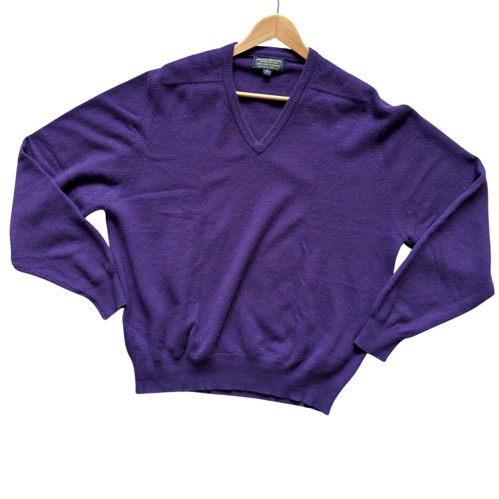 Brooks Brothers Sweater Mens 48 Purple 100% Pure Cashmere V-Neck Knitted England